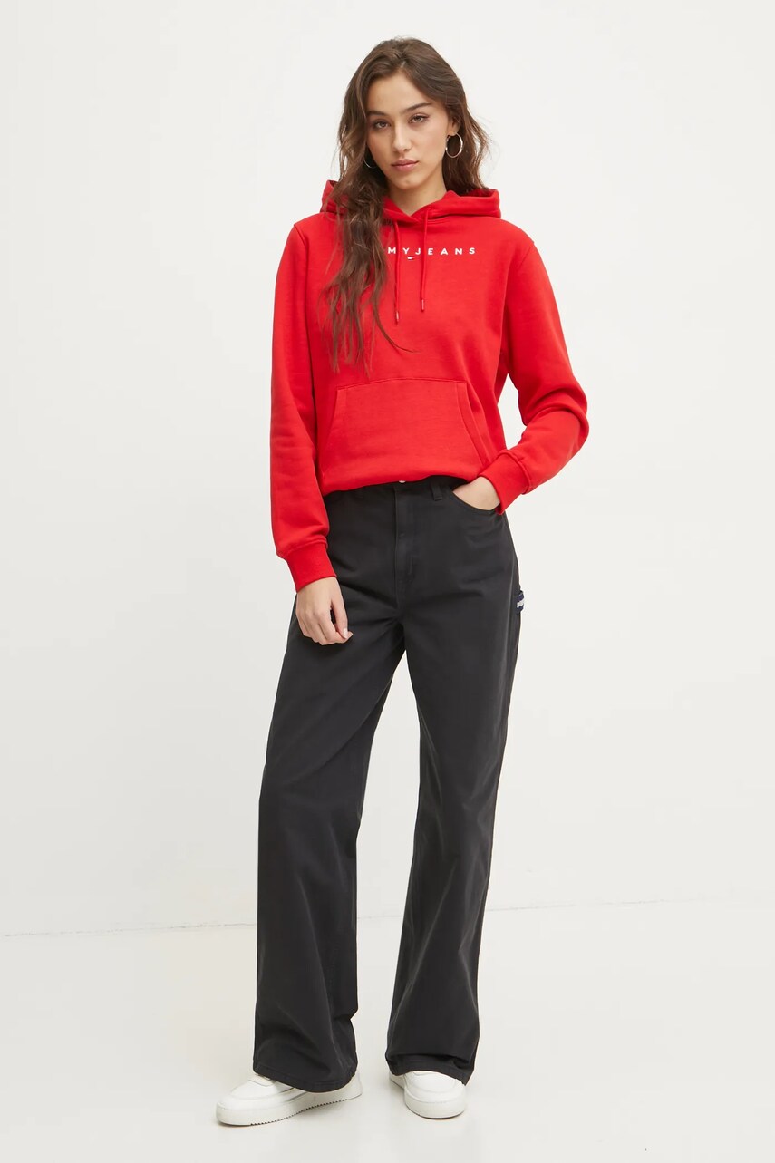 Кофта Tommy Jeans жіноча колір червоний з капюшоном з аплікацією DW0DW17324