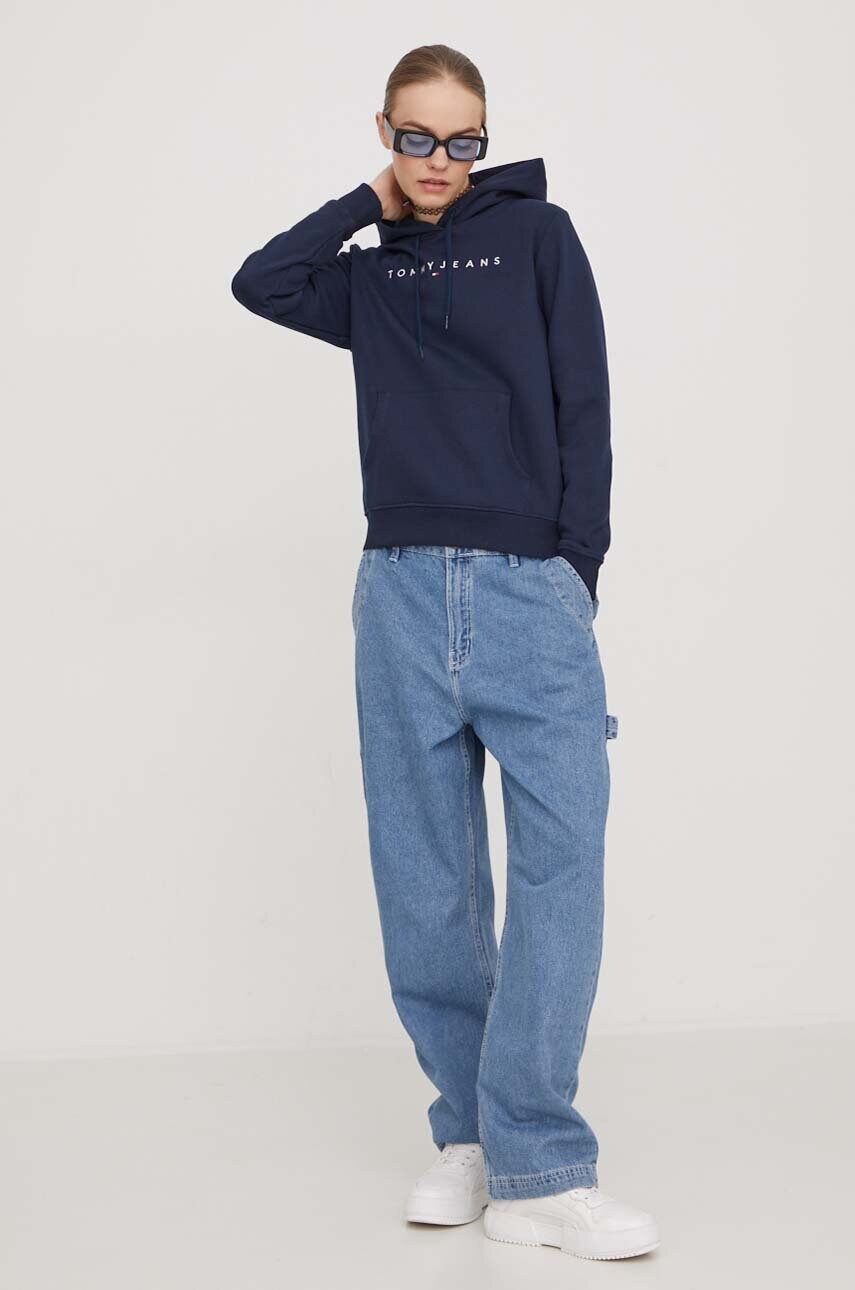 Кофта Tommy Jeans жіноча колір синій з капюшоном з аплікацією DW0DW17324