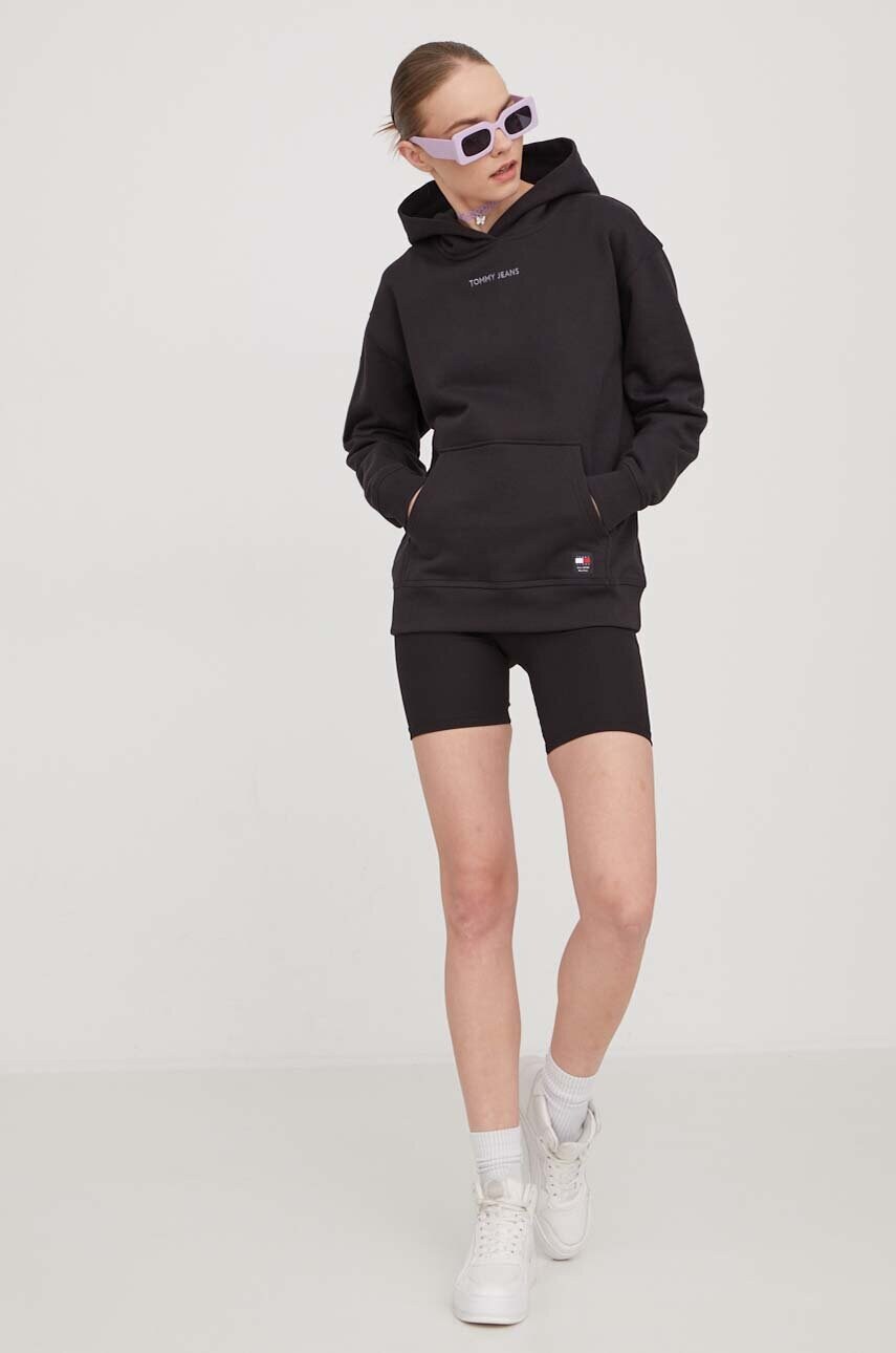 Бавовняна кофта Tommy Jeans жіноча колір чорний з капюшоном з аплікацією