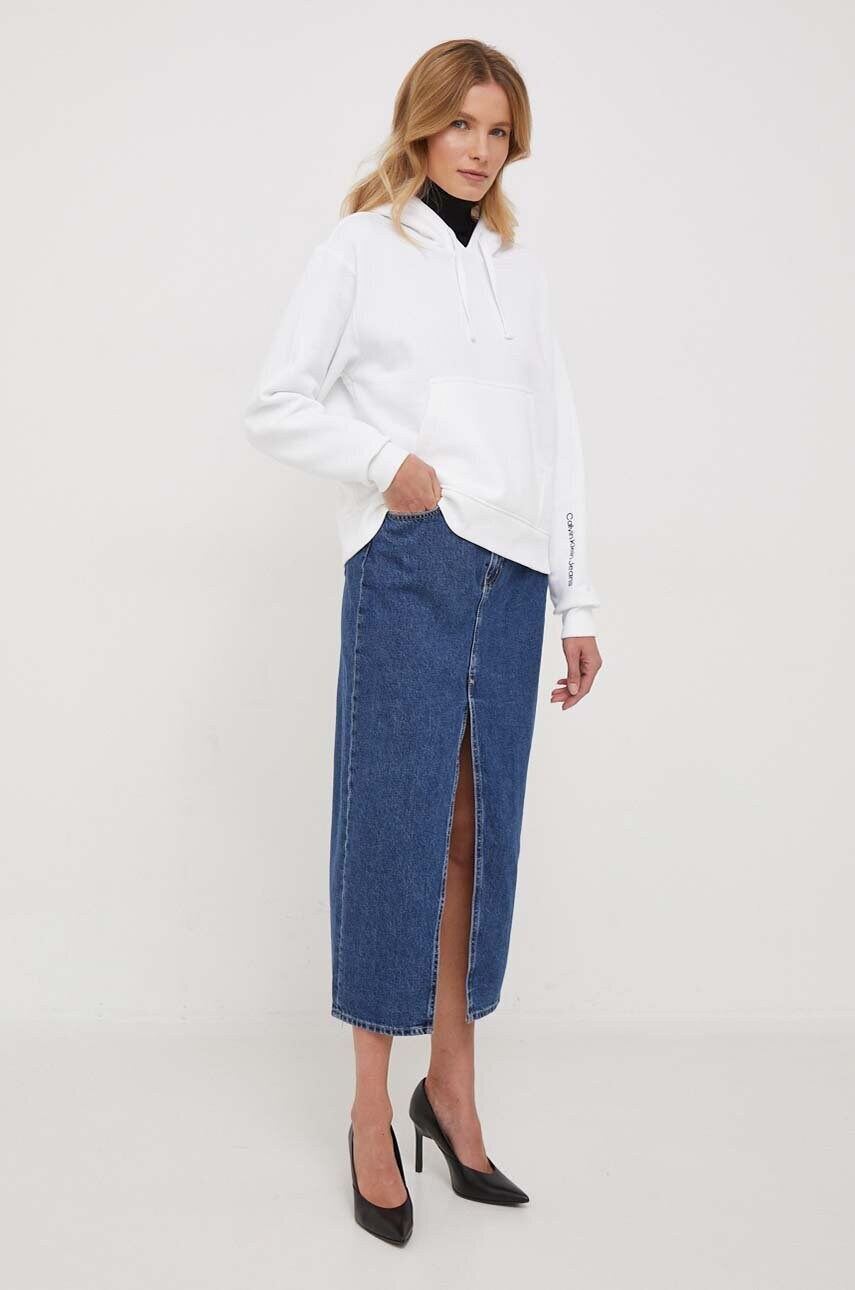 Кофта Calvin Klein Jeans жіноча колір білий з капюшоном однотонна