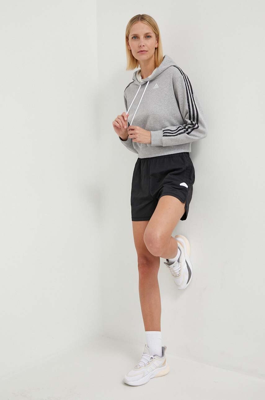 Бавовняна кофта adidas жіноча колір сірий з капюшоном з принтом