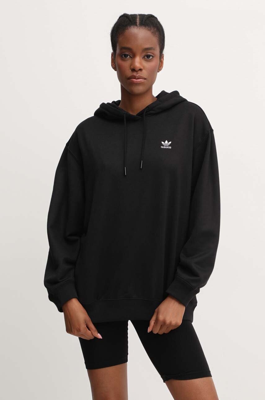 Кофта adidas Originals Trefoil Hoodie жіноча колір чорний з капюшоном з принтом IU2409