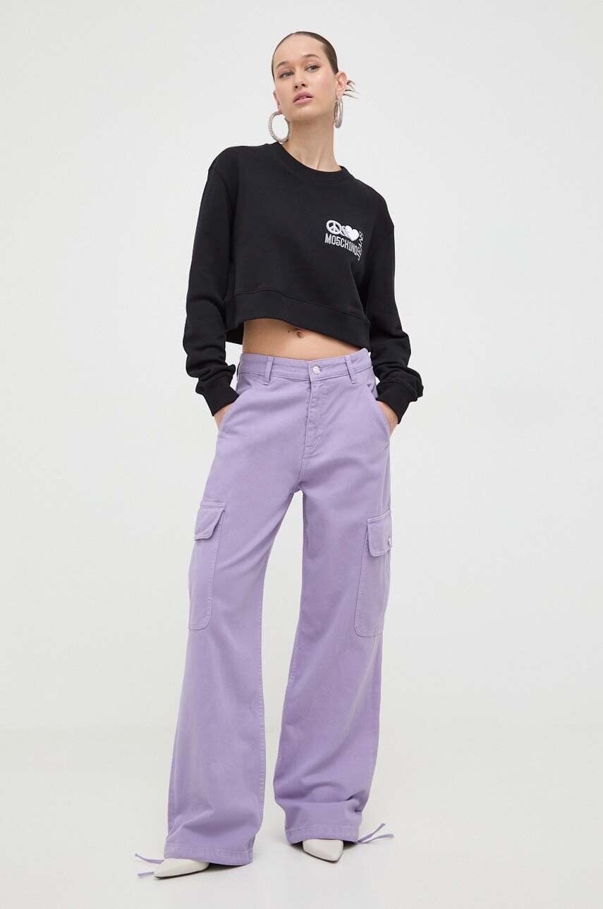 Бавовняна кофта Moschino Jeans жіноча колір чорний з аплікацією