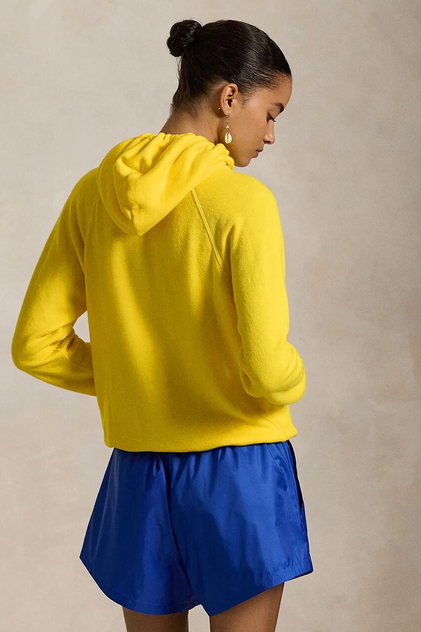 Бавовняна кофта Polo Ralph Lauren жіноча колір жовтий з капюшоном візерунок 211935583