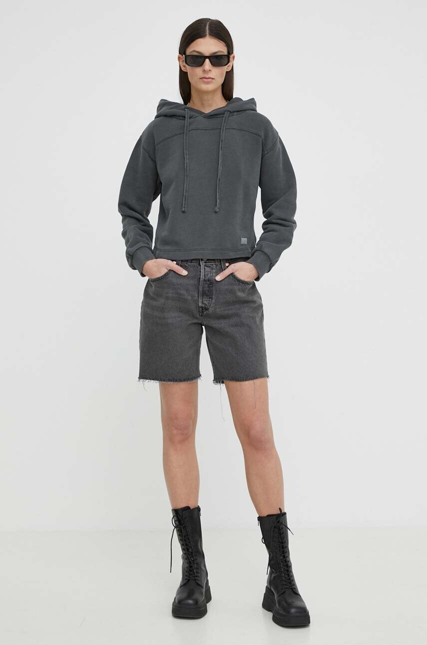 Бавовняна кофта G-Star Raw жіноча колір сірий з капюшоном однотонна