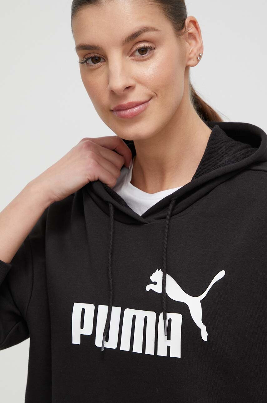 Кофта Puma жіноча колір чорний з капюшоном з принтом