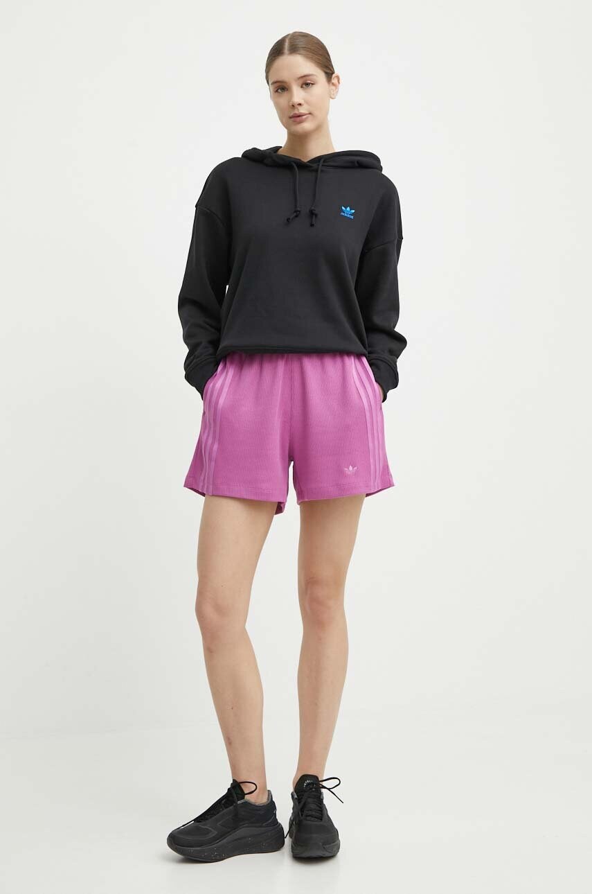 Бавовняна кофта adidas Originals жіноча колір чорний з капюшоном з аплікацією IU2458
