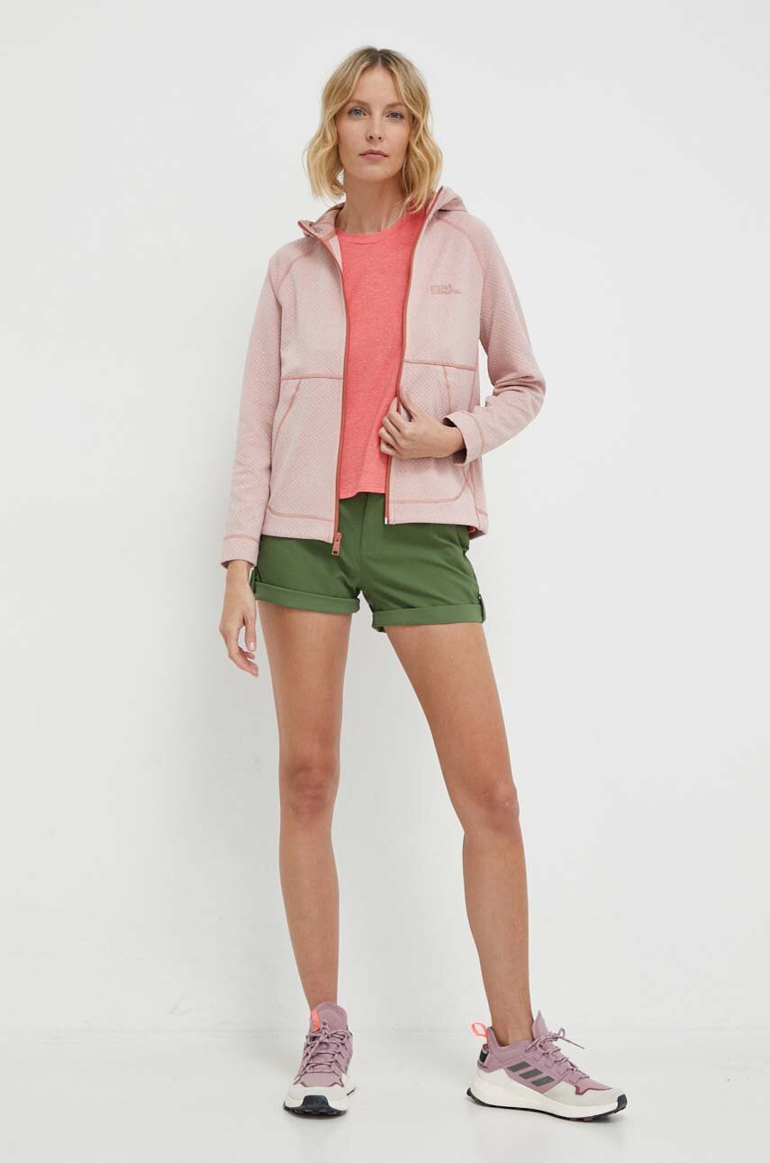 Спортивна кофта Jack Wolfskin Fernweh Hooded колір рожевий з капюшоном однотонна 1711501