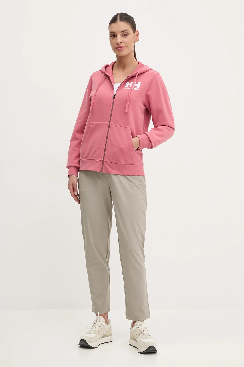 Бавовняна кофта Helly Hansen жіноча колір рожевий з капюшоном меланж 34461