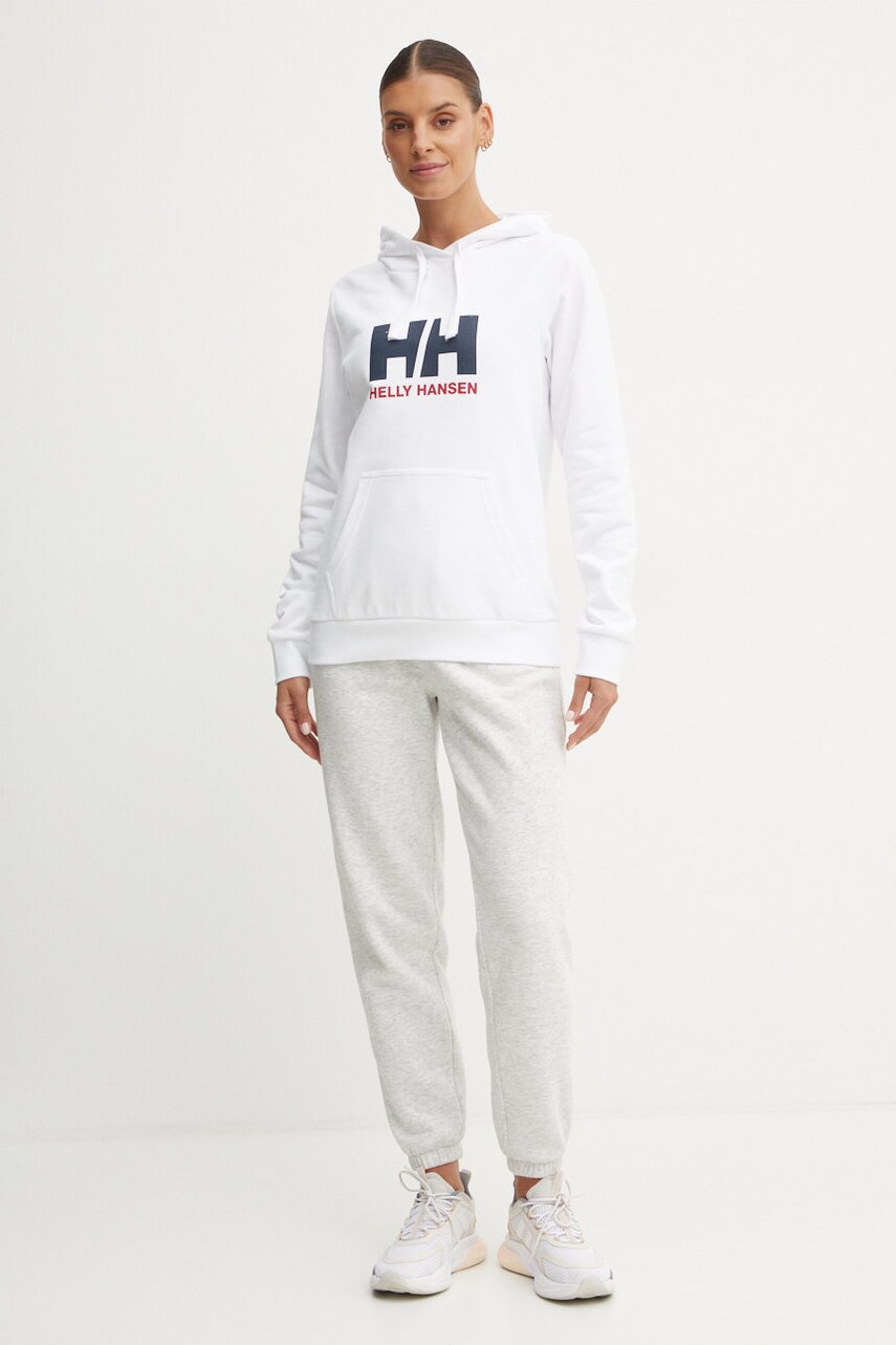 Бавовняна кофта Helly Hansen HH LOGO 2.0 жіноча колір білий з капюшоном з принтом 34460