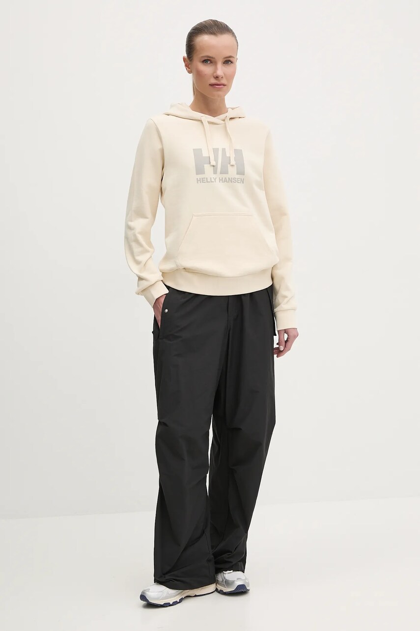 Бавовняна кофта Helly Hansen HH LOGO 2.0 жіноча колір бежевий з капюшоном з принтом 34460