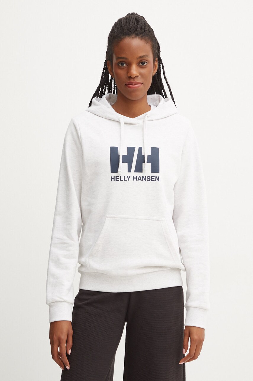 Бавовняна кофта Helly Hansen HH LOGO 2.0 жіноча колір сірий з капюшоном з принтом 34460