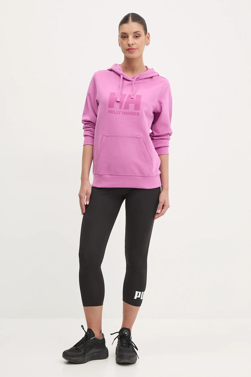 Бавовняна кофта Helly Hansen HH LOGO 2.0 жіноча колір фіолетовий з капюшоном з принтом 34460