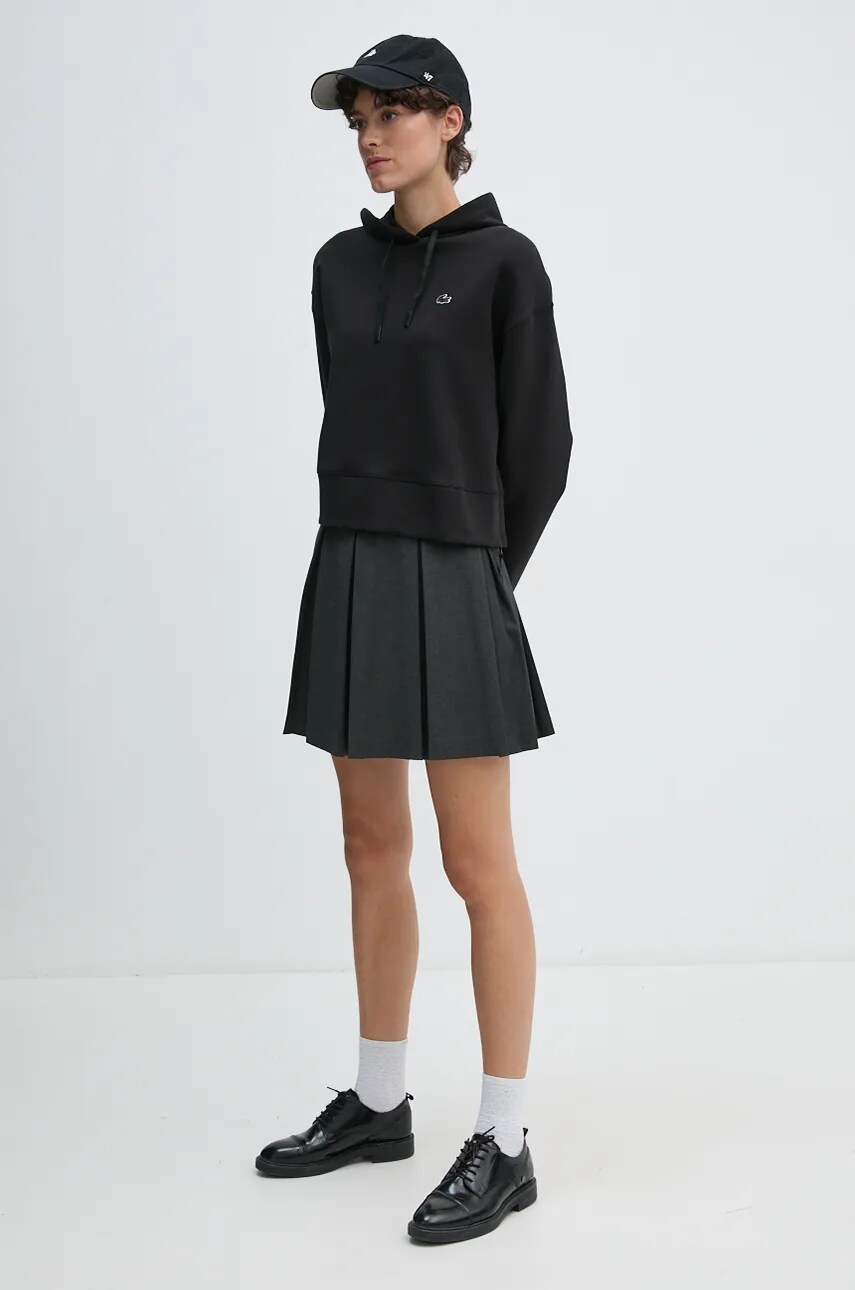 Кофта Lacoste жіноча колір чорний з капюшоном однотонна