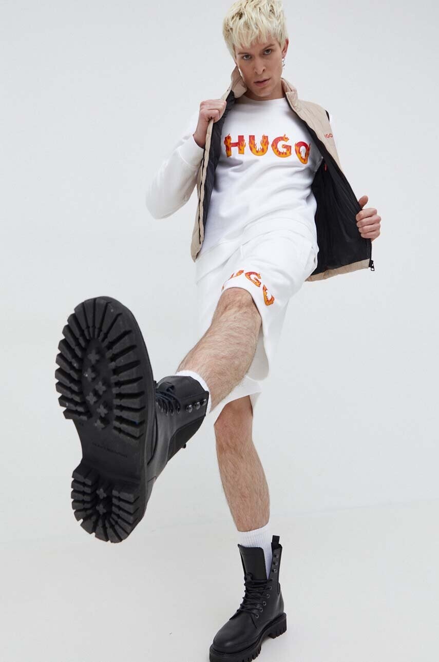Бавовняна кофта HUGO чоловіча колір білий з аплікацією