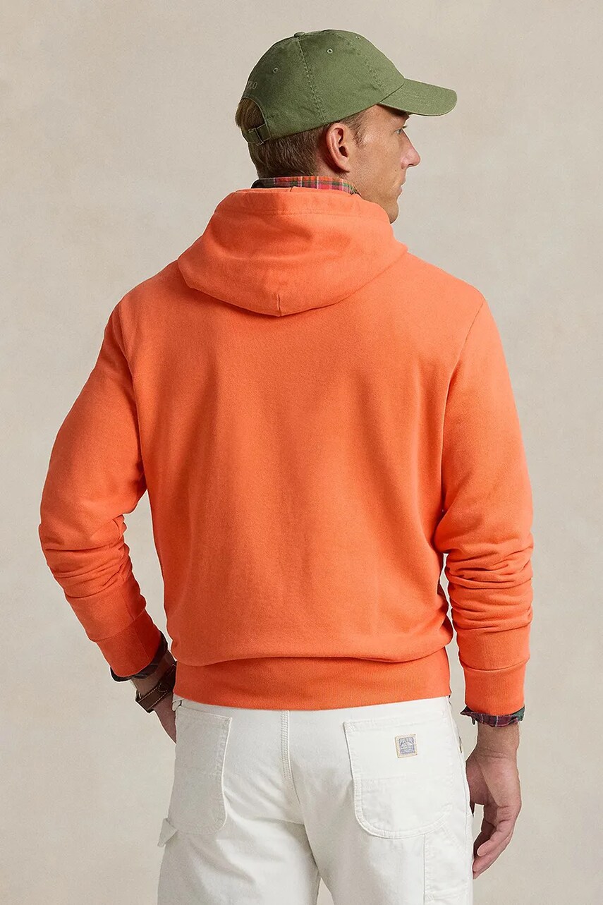 Бавовняна кофта Polo Ralph Lauren чоловіча колір помаранчевий з капюшоном однотонна 710916690