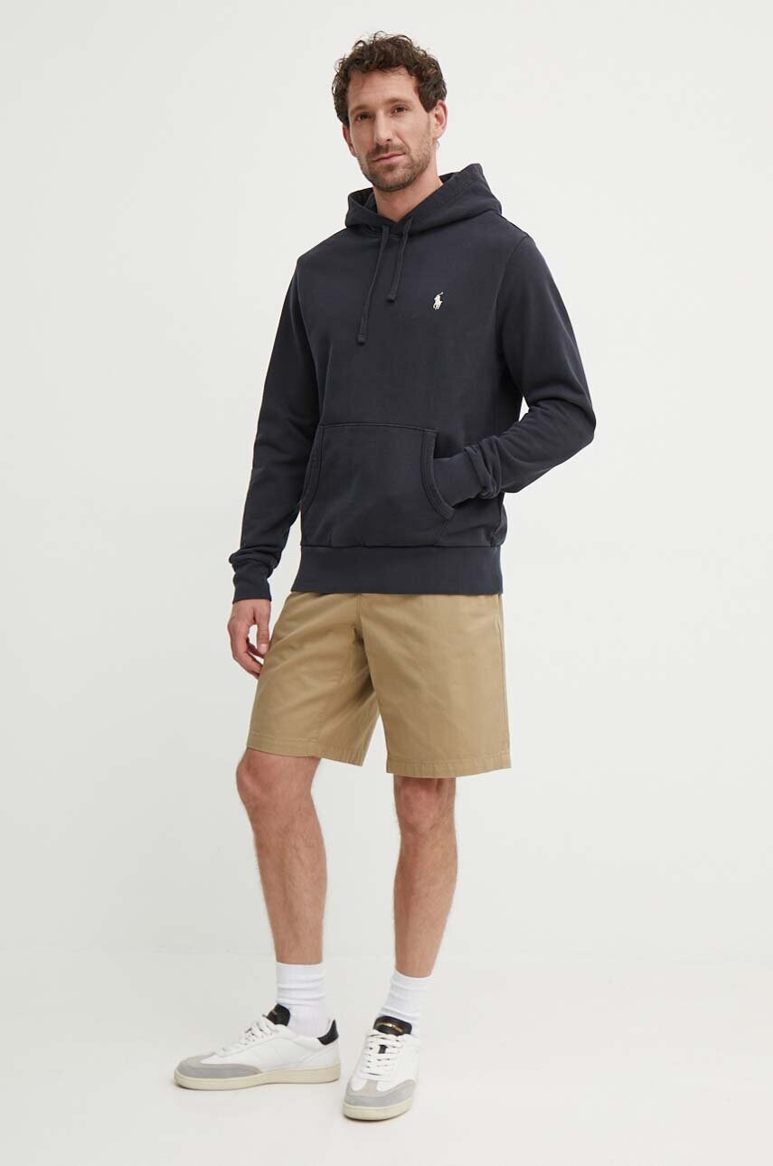 Бавовняна кофта Polo Ralph Lauren чоловіча колір чорний з капюшоном однотонна 710916690
