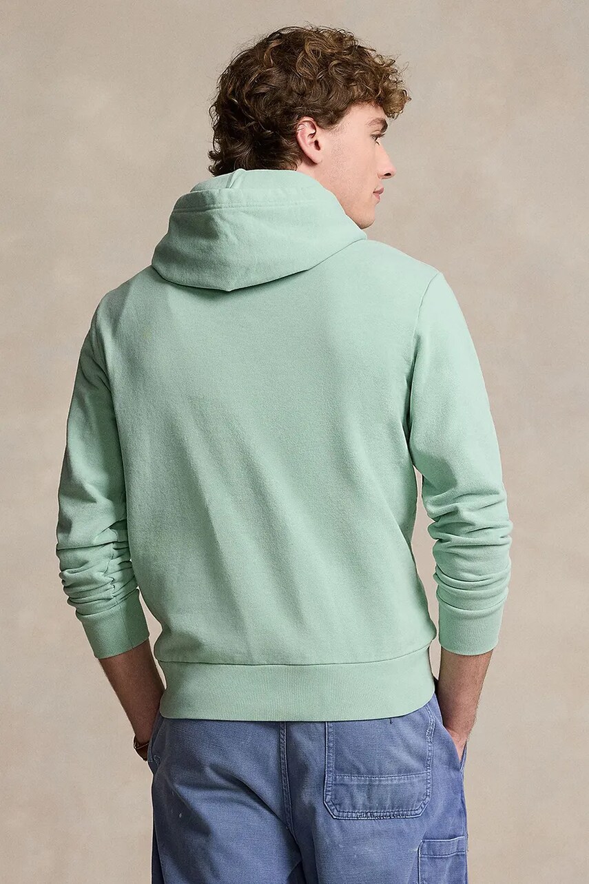 Бавовняна кофта Polo Ralph Lauren чоловіча колір зелений з капюшоном однотонна 710916690