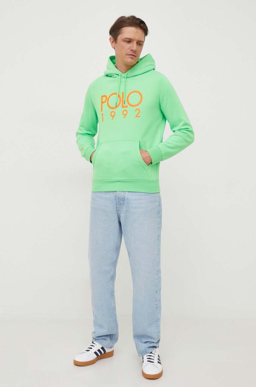 Кофта Polo Ralph Lauren чоловіча колір зелений з капюшоном з принтом