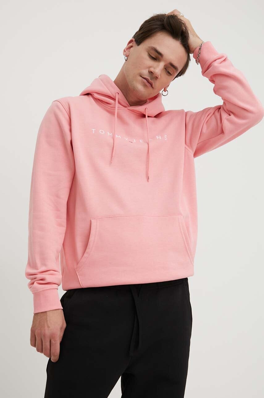 Кофта Tommy Jeans чоловіча колір рожевий з капюшоном з аплікацією
