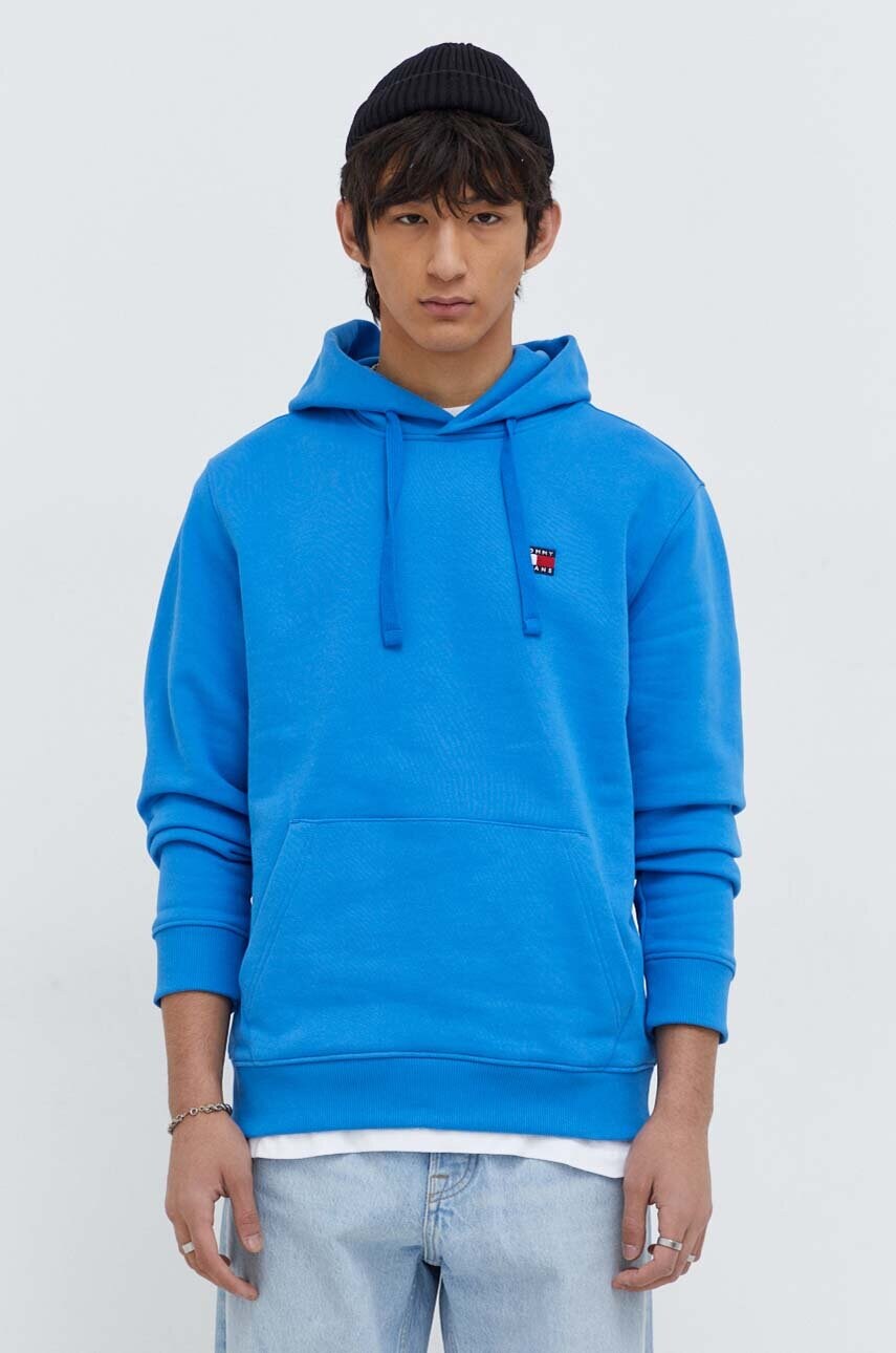 Бавовняна кофта Tommy Jeans чоловіча з капюшоном однотонна