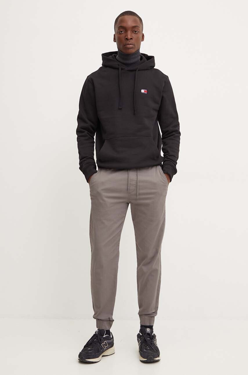 Бавовняна кофта Tommy Jeans чоловіча колір чорний з капюшоном однотонна DM0DM17988