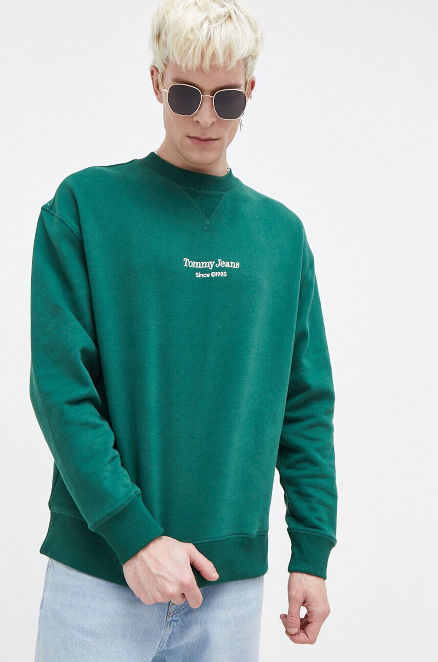 Бавовняна кофта Tommy Jeans чоловіча колір зелений з аплікацією