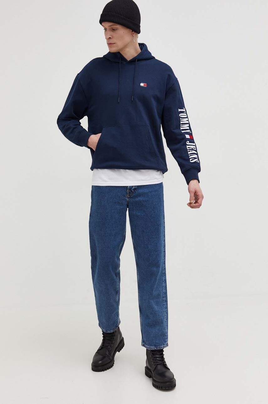 Кофта Tommy Jeans чоловіча колір синій з капюшоном з аплікацією