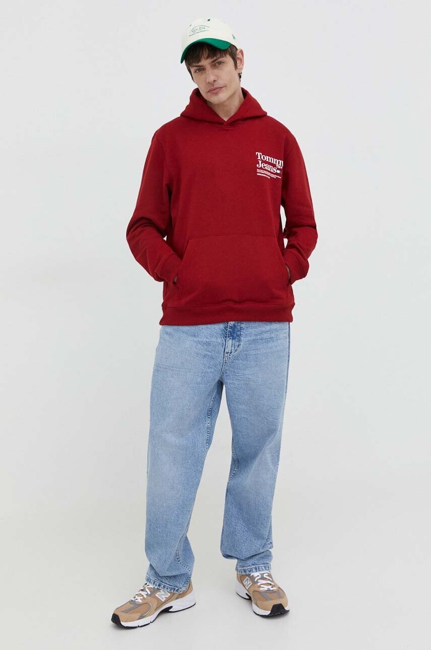 Кофта Tommy Jeans чоловіча колір бордовий з капюшоном з принтом