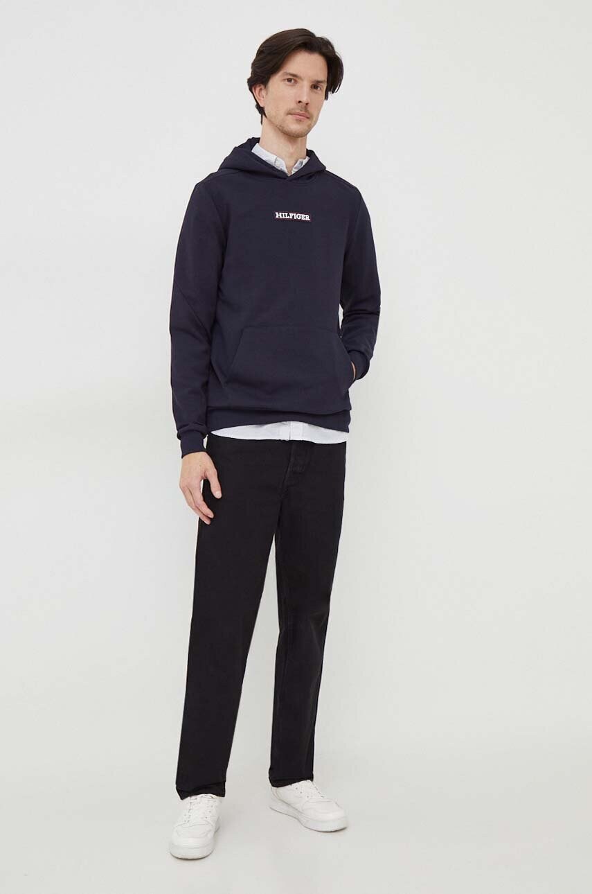 Кофта Tommy Hilfiger чоловіча колір синій з капюшоном з аплікацією