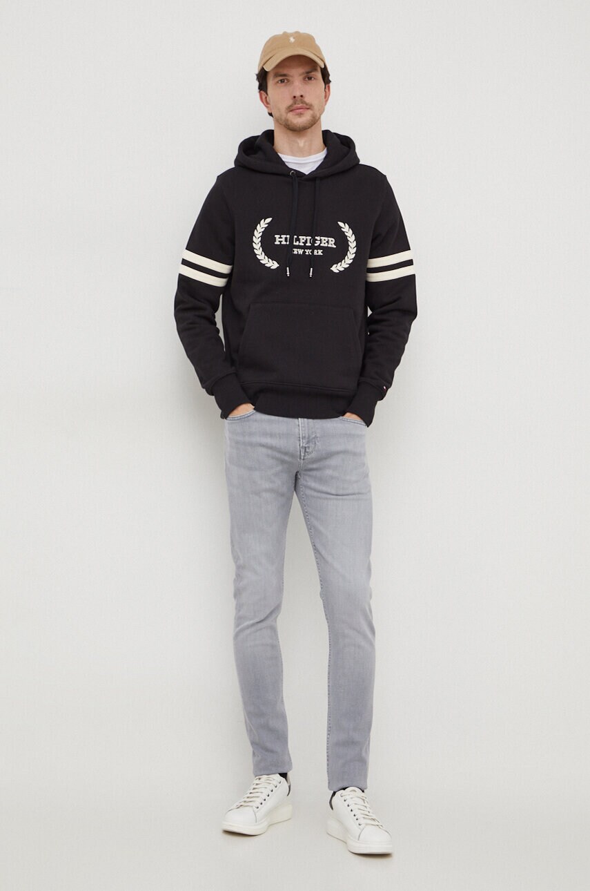 Бавовняна кофта Tommy Hilfiger чоловіча колір чорний з капюшоном з аплікацією
