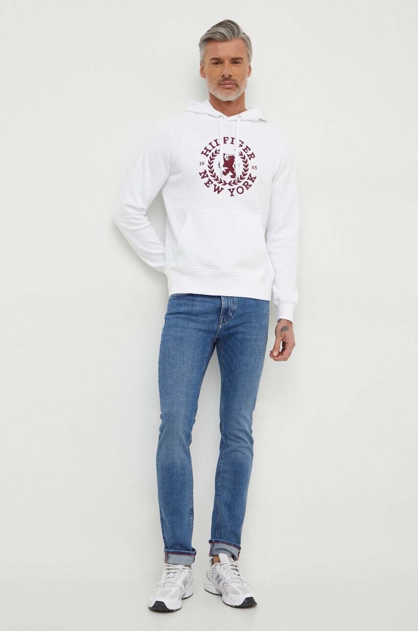 Бавовняна кофта Tommy Hilfiger чоловіча колір білий з капюшоном з аплікацією