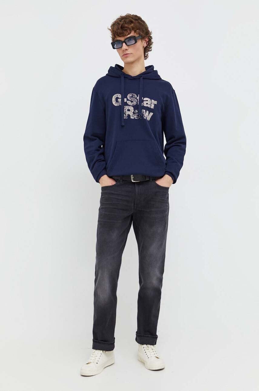 Бавовняна кофта G-Star Raw чоловіча колір синій з капюшоном з принтом