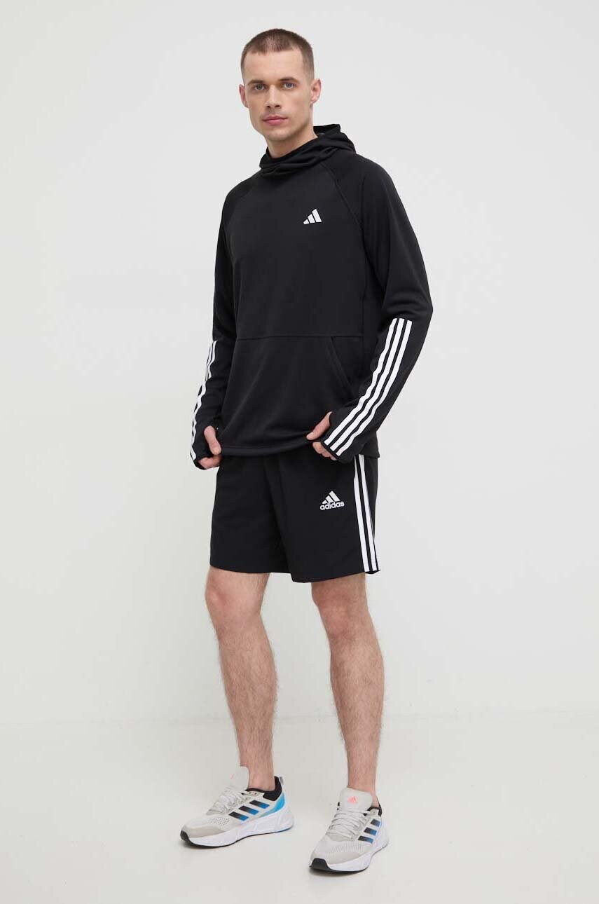 Кофта для бігу adidas Performance Own the Run колір чорний з капюшоном з принтом
