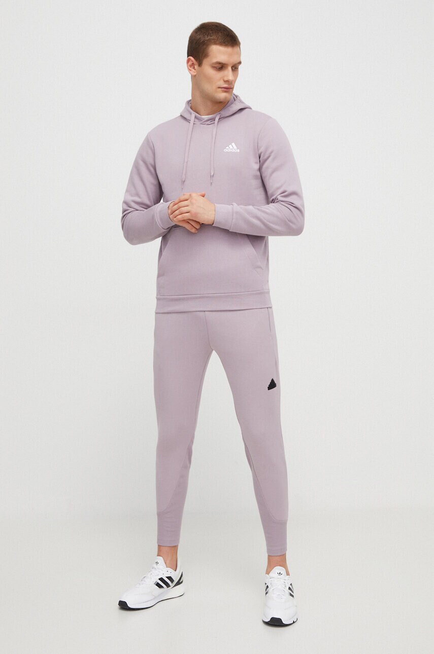 Кофта adidas чоловіча колір рожевий з капюшоном однотонна