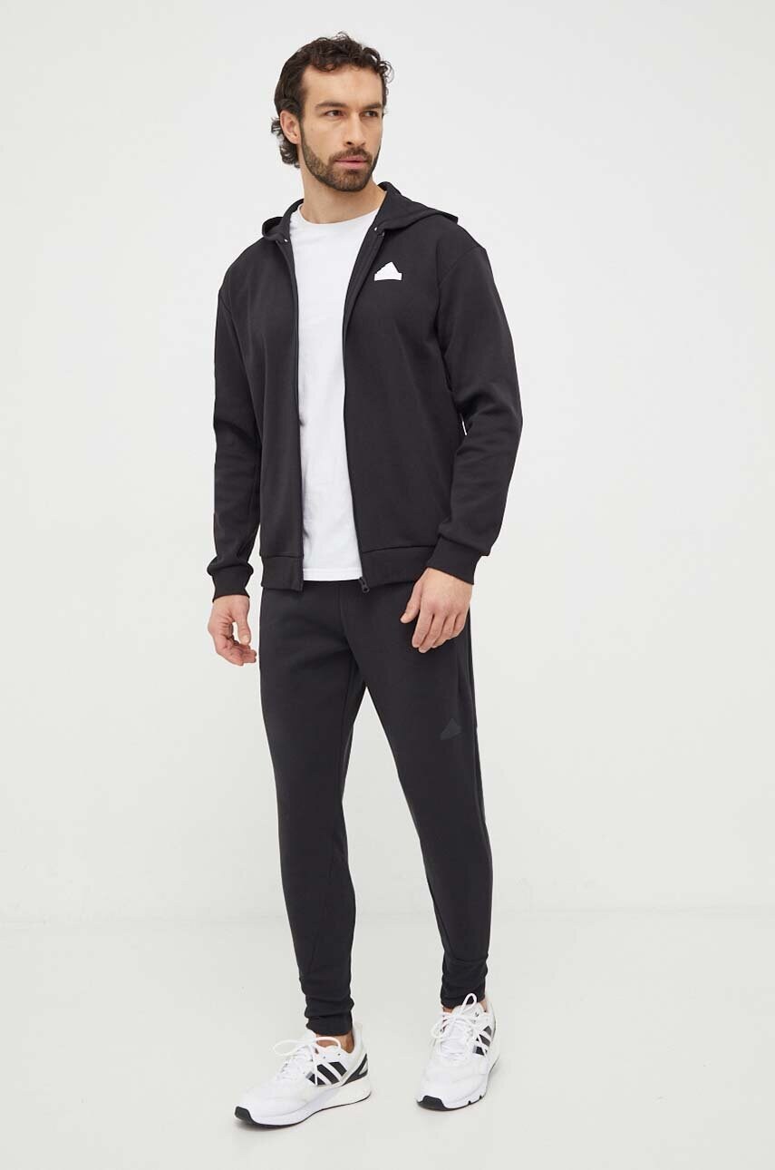 Кофта adidas чоловіча колір чорний з капюшоном з принтом