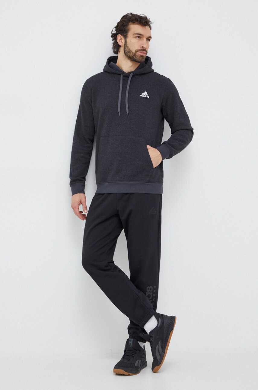 Кофта adidas чоловіча колір чорний з капюшоном однотонна
