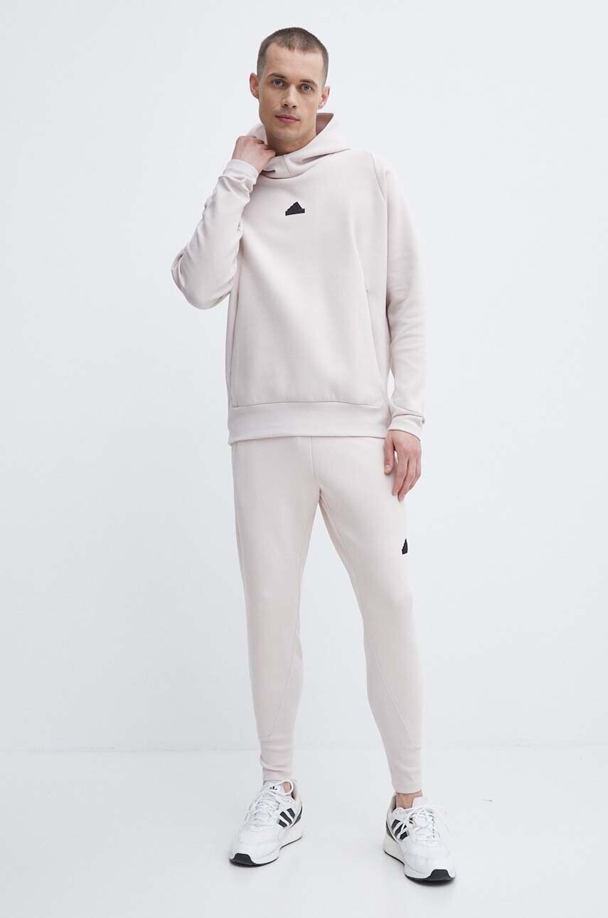 Кофта adidas Z.N.E чоловіча колір бежевий з капюшоном однотонна IR5211