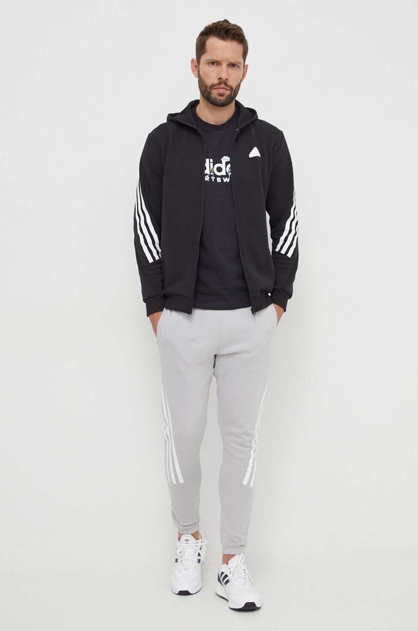 Кофта adidas чоловіча колір чорний з капюшоном з принтом