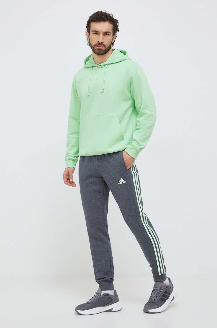 Купити Кофта adidas чоловіча колір зелений з капюшоном однотонна – головне зображення