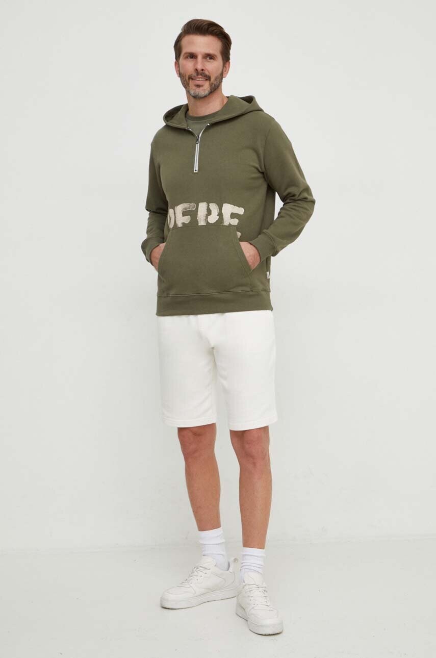 Бавовняна кофта Pepe Jeans ROLF чоловіча колір зелений з капюшоном принтом PM582565
