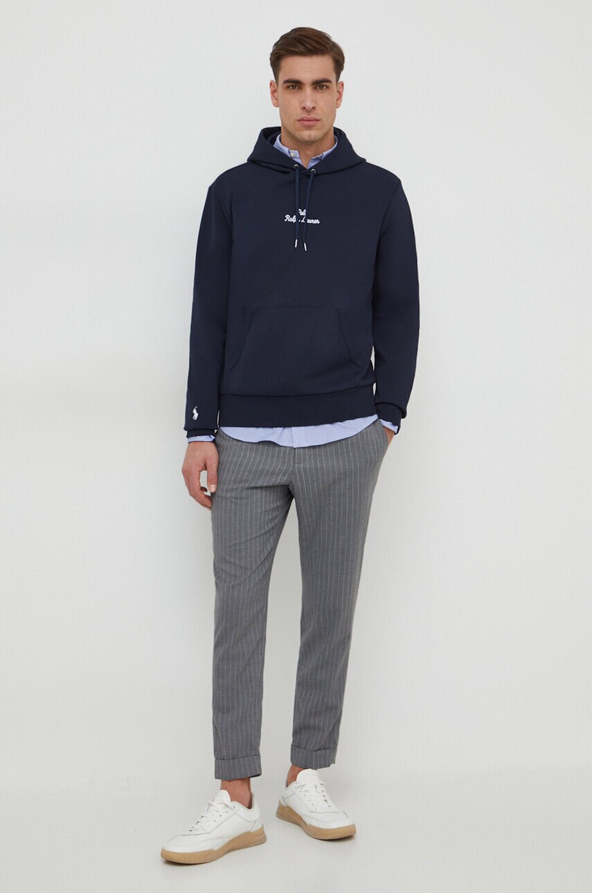 Кофта Polo Ralph Lauren чоловіча колір синій з капюшоном з аплікацією