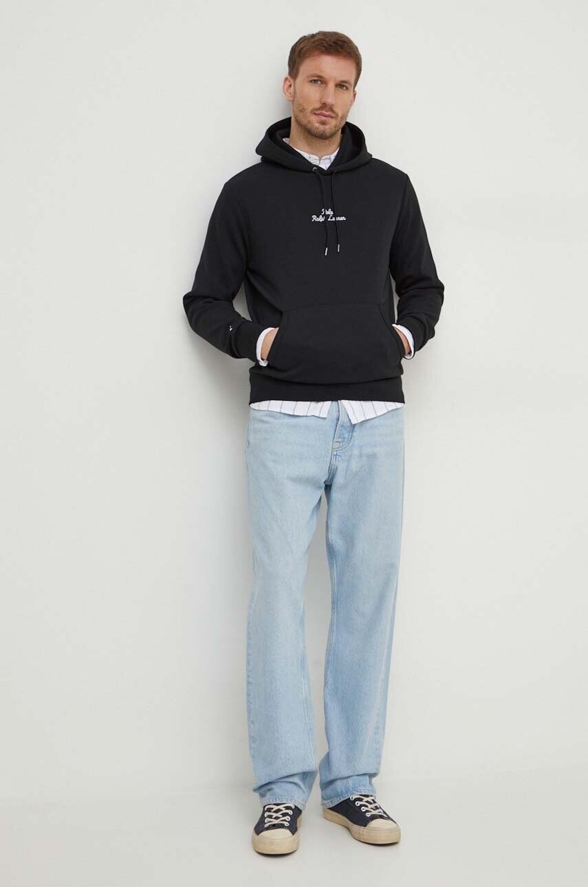 Кофта Polo Ralph Lauren чоловіча колір чорний з капюшоном з аплікацією