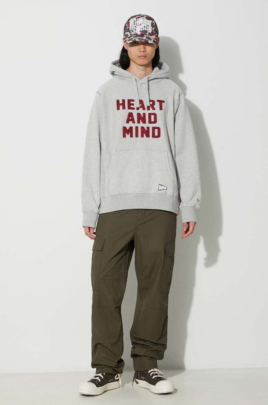Бавовняна кофта Billionaire Boys Club Heart and Mind Popover чоловіча колір сірий з капюшоном з аплікацією B23433