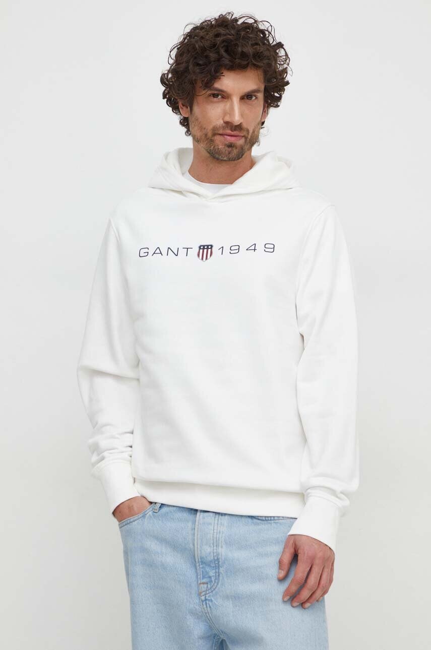 Кофта Gant чоловіча колір білий з капюшоном з принтом