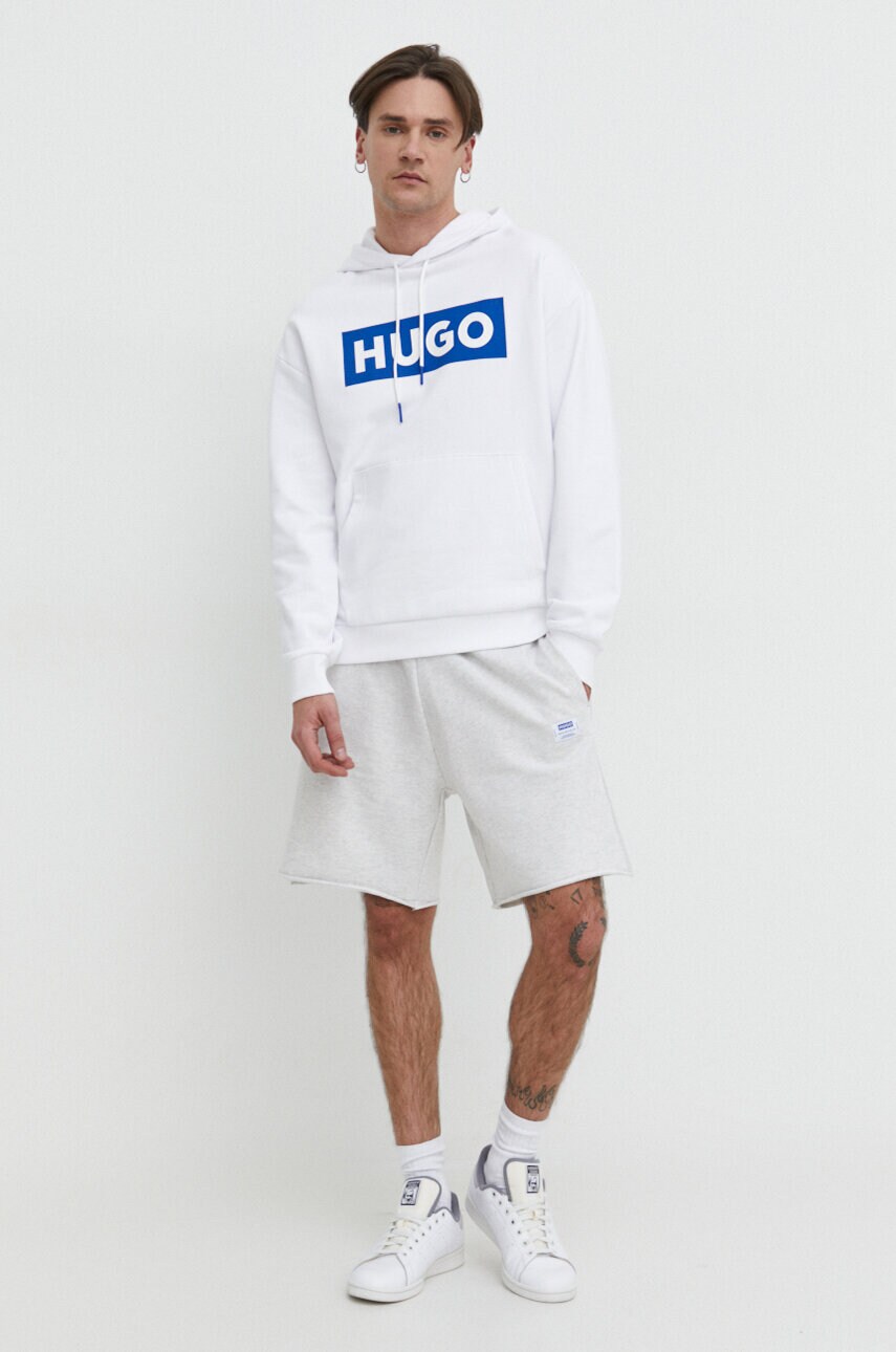 Кофта Hugo Blue чоловіча колір білий з капюшоном з принтом
