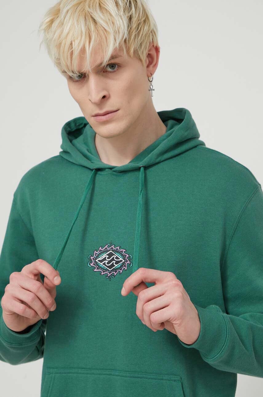 Кофта Billabong чоловіча колір зелений з капюшоном з принтом ABYSF00119