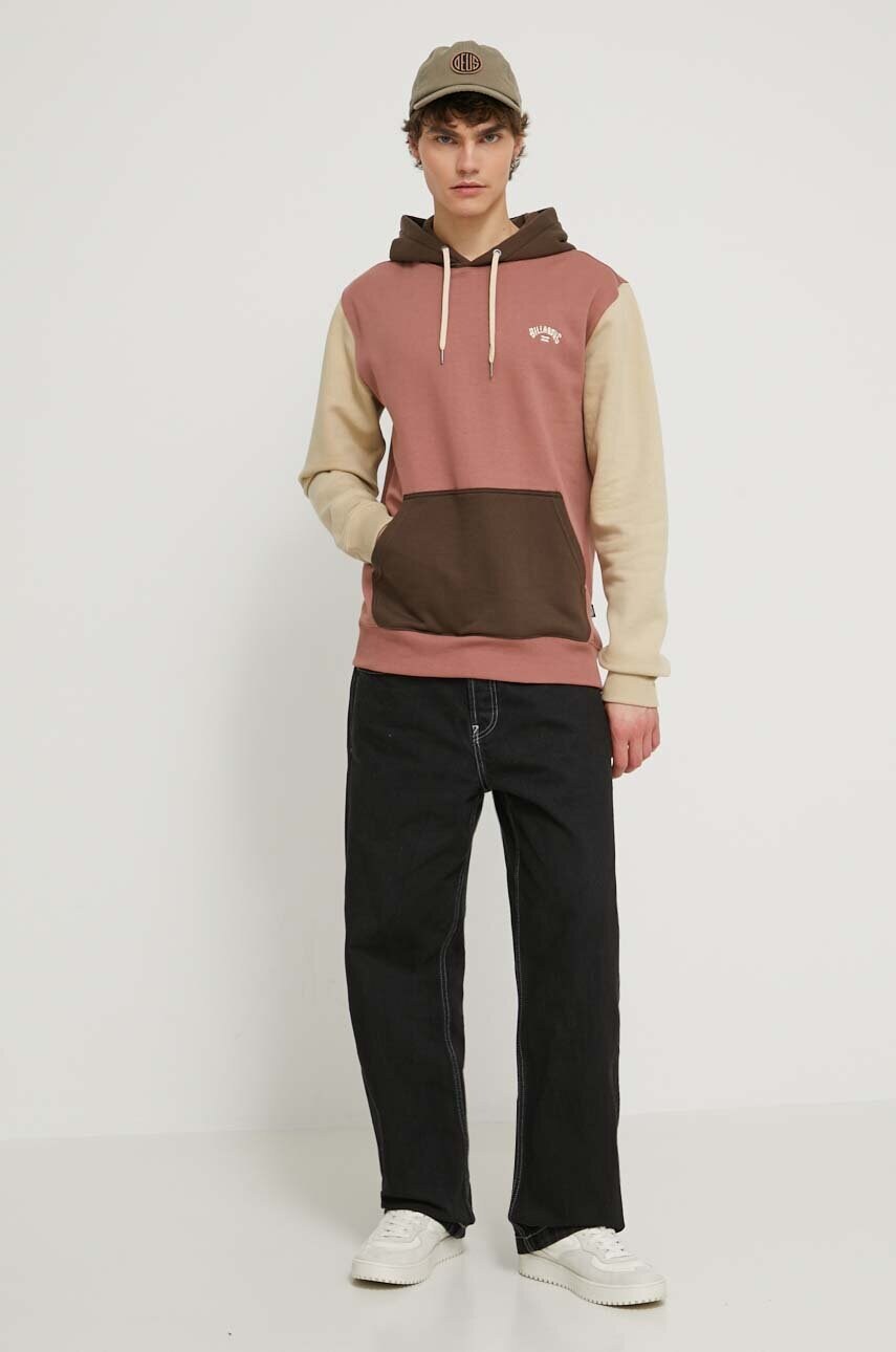 Кофта Billabong чоловіча колір рожевий з капюшоном з аплікацією