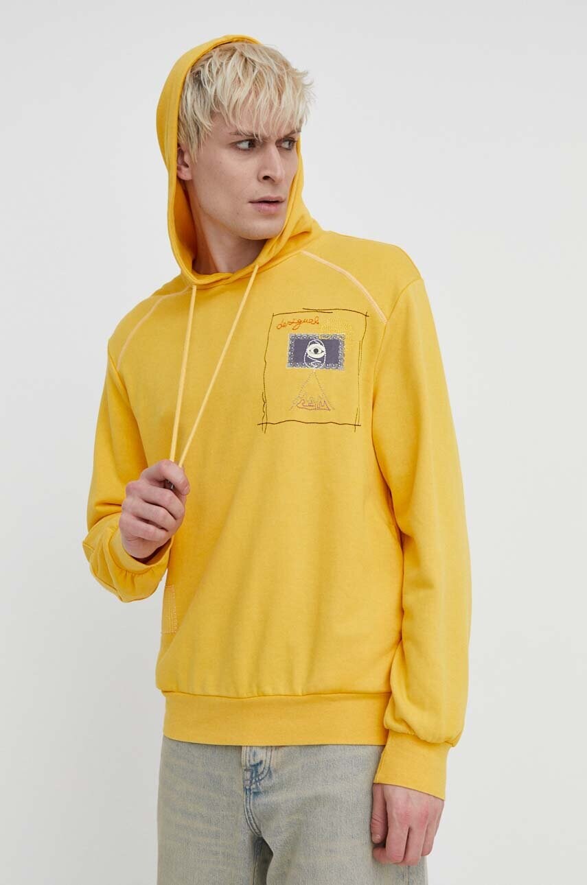 Кофта Desigual MARIO чоловіча колір жовтий з капюшоном з принтом 24SMSK11