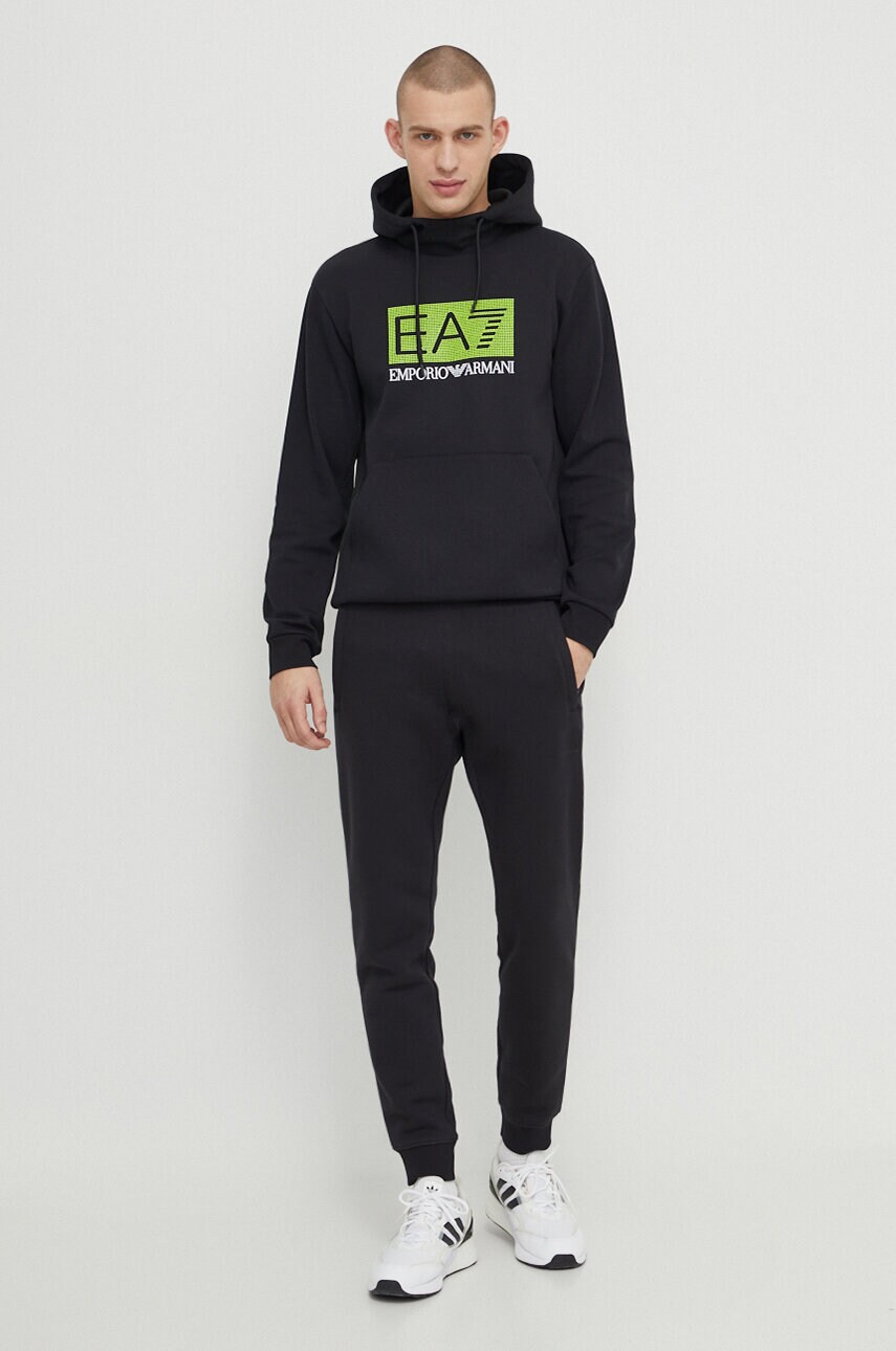 Кофта EA7 Emporio Armani чоловіча колір чорний з капюшоном з аплікацією